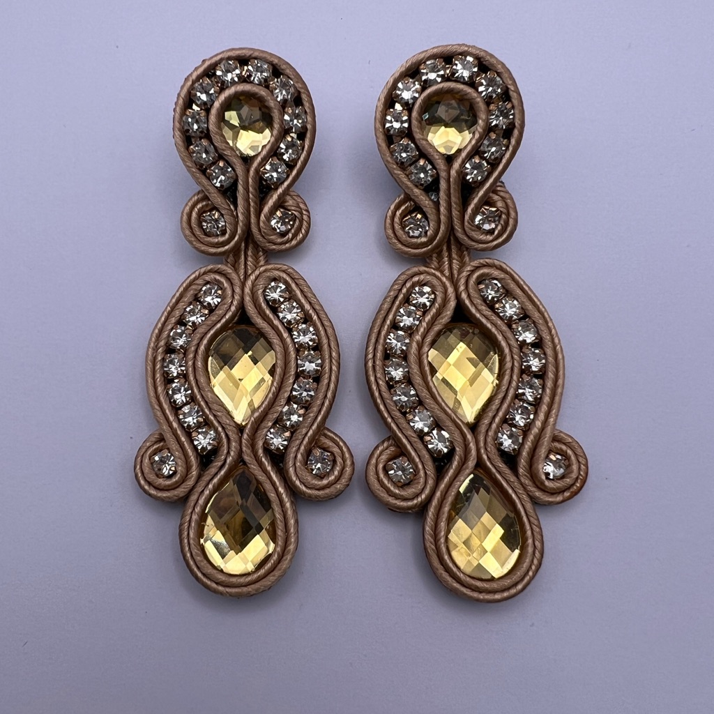 Elegant Gold Dangle Earrings - Wedding Glam Earrings - Stylish Art Deco Earrings 27$